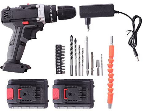 Akkuschrauber Set 21V Akku Schlagbohrschrauber Akkuschrauber Elektrischer Schraubendreher mit Akku-Ladegerät, 2 Batterien, Elektrische Hammerbohrmaschine