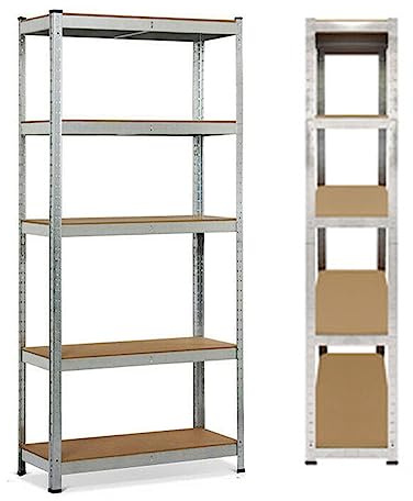 Rigogo Scaffalatura a 5 Ripiani, 200cm x 100cm x 50cm, Scaffale Garage Scaffalatura Metallica, Facile da Montare, Portata 875 kg, per Garage, Magazzino, Officina, Colore: Zincato …