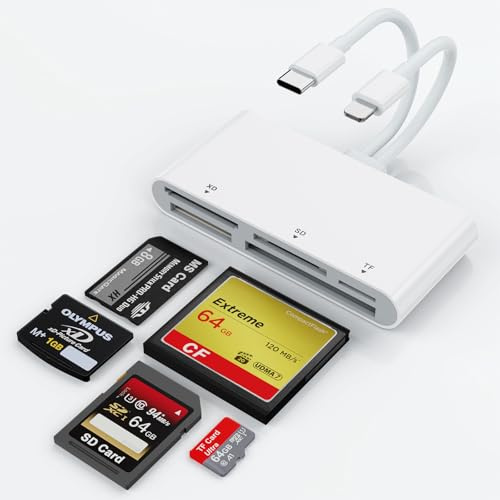Lector de tarjetas USB C Lightning para SD CF XD MS Micro SD TF 5 en 1 lector de tarjetas de memoria múltiple Hub adaptador para iPhone/iPad/MacBook/Samsung, para Windows, Mac OS, iOS, Linux, Android