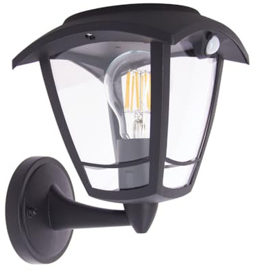 Xanlite Applique Murale Solaire Rétro Noire LED avec Détecteur de Mouvement, IP44, 400 Lumens, 3000K Blanc Chaud, Autonomie 33h – Éclairage Décoratif Solaire Intelligent pour Jardin ou Terrasse