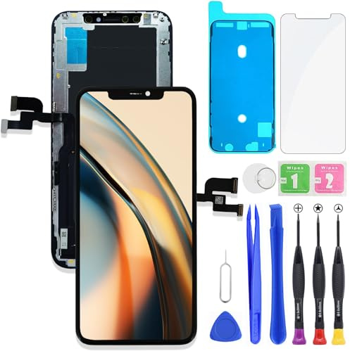 HXAQGP für iPhone XS LCD-Display, FHD-Bildschirmersatz, 3D-Touch-Digitalisiererrahmen, vollständige Montage mit Reparaturwerkzeugsatz + wasserdichtem Klebstoff + Displayschutzfolie
