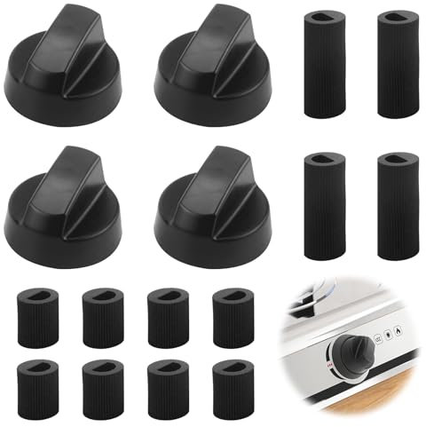 Bouton Plaque de Cuisson 4 pièces Boutons Rotatifs Universels Compatible avec Presque Toutes les Plaques de CuissonBouton Cuisiniere Universel, pour Gaziniere Electrique Gaz Avec 12 Adaptateurs