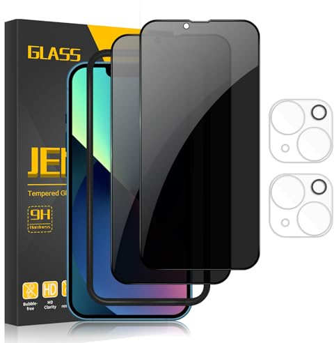 JEHOO [2+2 Pezzi Privacy Pellicola Protettiva per iPhone 13 con Cornice di Allineamento, Protezione Dello Schermo in Vetro Temperato per la Privacy e Protezione Dell'obiettivo Della Fotocamera