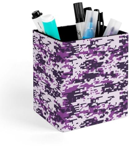 Digital Camouflage Forest Texture Desk Organizer Leather Square Pen Holder Stand Brush Scissor Holder Decoration for Office Desk Home Decorative
