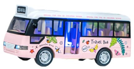 perfk Bus jouet avec sons et lumières, portable, avec lumières, modèle de voiture jouet, véhicule jouet à inertie pour garçons filles enfants, Rose
