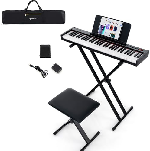 KOMFOTTEU Piano Digital 61 Teclas, Soporte, Taburetes, Bolsa de Piano