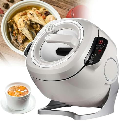 Cuiseur à sautés automatique, machine de cuisson multifonction portable, rotation automatique à 360 ° et 3 vitesses réglables, robot cuiseur à panneau tactile pour sautés, ragoûts, cuisson