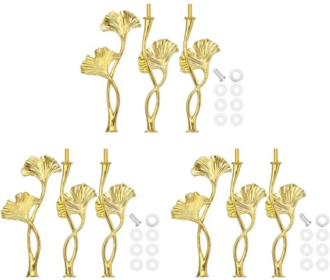 QUARKZMAN Juego de 3 Soporte de Bandeja de Pastel de 3 Niveles Dorado | con Asa, Soportes de Pastel de Metal, Accesorios para Platos de Pastel, para Cupcakes y Postres, (Flores)
