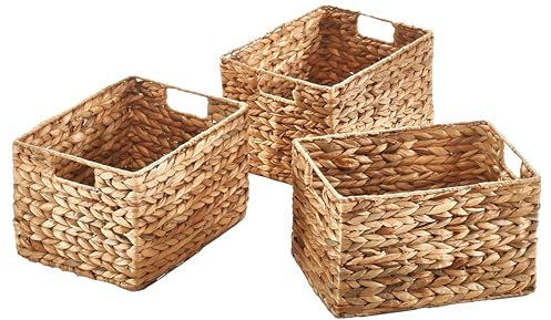 Kobolo Regalkörbe aus Wasserhyazinthe Gr. M, 3er Set, 32x23x20cm, Flechtkorb, braun, vielseitig, ideal für Wohnzimmer, Kinderzimmer, Küche, Bad, Spielzeug & Organisation