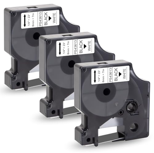Pristar Kompatible mit D1 Schriftband 6mm x 7m Ersatz für Dynmo 43613 Etikettenband Schwarz auf Weiß, Kompatibel mit Dynmo LabelManager 160 210D 260P 280 360D 420P 500TS 640CB Beschriftungsgerät