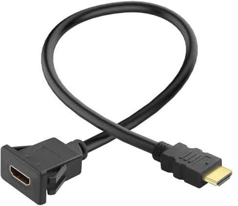 QIANRENON HDMI 2.0 Square Snap on Mount HD Display Short Cable Connector 4K@60Hz HDMI Male to Female Flush Fixed Mount Adapter Extender, for HDTV Monitor Projector Dashboard Desktop, 30cm/11.8in