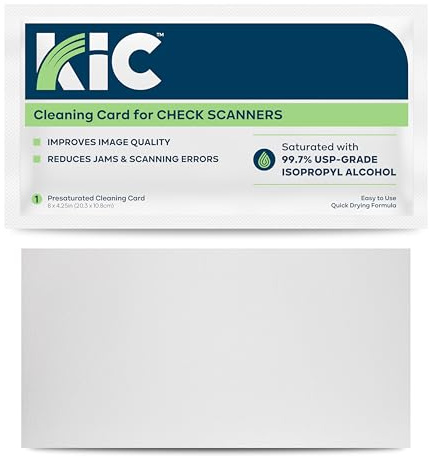 KICTeam - Cleaning Cards for Check Scanners (25 Cards) - Presaturated with Quick Drying Solution - Compatible with Most Check Scanner Machines - Made in USA