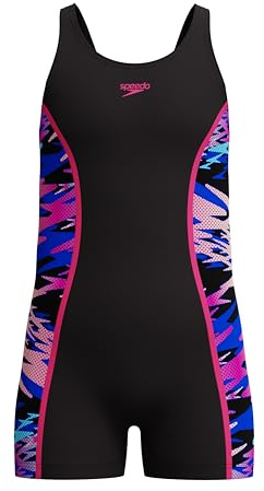Speedo Girl's Hyperboom Splice Muscleback Swim Legsuit, Black, 10
