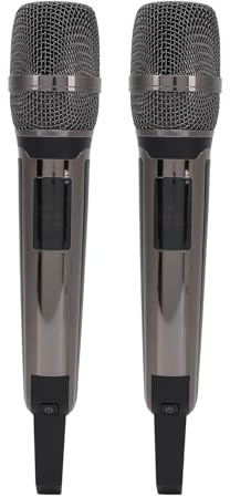 Yechiry Microphone sans Fil, Micro-Micro Dynamique Rechargeable en Métal UHF avec Voix Claire, Double Microphone Portable avec Récepteur pour karaoké, Chant, Discours à l'église