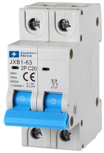 ELEKTRONOVA Interruttore Magnetotermico 2P C20 20A 6kA – 2 Moduli DIN – 220V