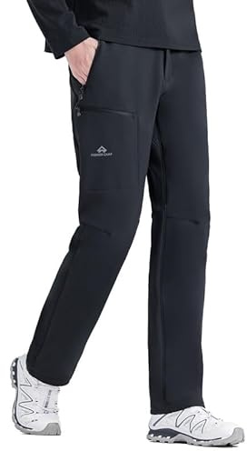 Pioneer Camp Thermo Wanderhose Damen wasserdicht Softshellhose Thermohose Outdoor Fleece Hosen verschleißfest Winddicht Skihose mit 3 Reißverschlusstaschen für alle Outdoor-Aktivitäten（Black;L