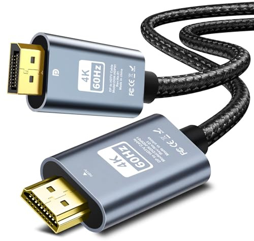4K@30Hz DisplayPort auf HDTV Kabel 2,0M, unidirektionales DisplayPort-Computer zu HDTV-Monitor für Gaming auf Multi-Bildschirm Kompatibel mit Monitor, Projektor, HDTV, Laptop, Aluminiumlegierung