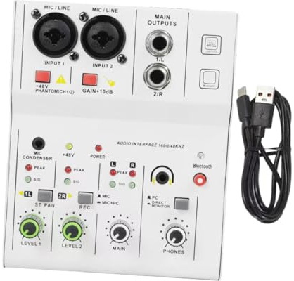 Fenteer Audio-Interface 2-Kanal-Audiomixer Kompakt, professionelles Mischpult für Aufnahmen, Weiß