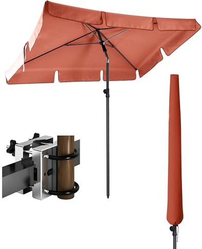 4smile Sonnenschirm Balkon 3-in-1 SET, Orange – balkonschirm mit UV50+-Schutz, 200 x 125 cm, inkl. Sonnenschirmhalter Balkongeländer + Schirmhülle – passend für Balkon & Terrasse