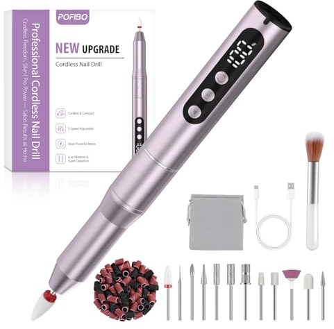 POFIBO Ponceuse pour Ongles Professionnel - 12 en 1 Lime a Ongle Electrique 35000RPM avec LCD écran Numérique, sans fil, Kit de Manucure Pédicure Rechargeable Vitesse (Mauve)