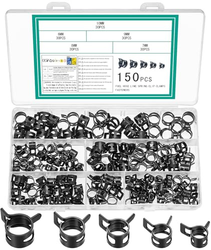 150 Pièces Colliers de Serrage à Ressort, Clips à Ressort Tuyau Serre-Joints à Tuyaux Ajustable Colliers de Clip à Ressort pour Tuyau Durites(Noir,6mm/7mm/8mm/9mm/10mm)