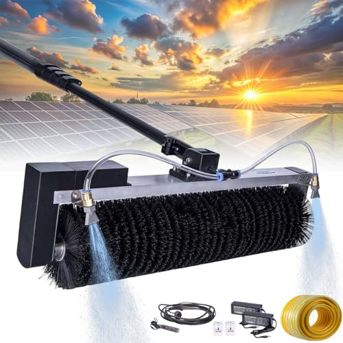 Himopuer Limpia Placas Solares,Herramienta De Limpieza EléCtrica con Panel Solar, Kit De PéRtiga TelescóPica De 3.5/5.5/7,5m para Agua De La Casa, Cabezal Cepillo Rodillo 60cm(7.5m/25ft)