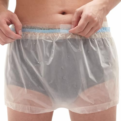 Adult Plastic Pants for Incontinence, Waterproof Pull-On Protective Underwear, Reusable Leakproof Cover for Men & Women, Wear Over Pads or Briefs(32–38)(L)