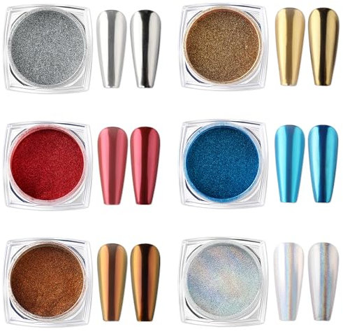 AIMEILI 6 Kästen Nagel Spiegel Pulver Mirror Powder Set Nail Glitzerpuder Laser Holographic Nail Powder Chamäleon-Effekt Nagelkunst Maniküre Kit