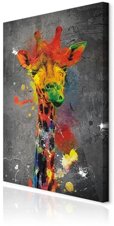 decomonkey Wandbilder Tiere Abstrakt 80x120 cm 1 Teilig Leinwandbilder bunt | Strukturleinwand, Holzkeilrahmen, Bild auf Leinwand, Kunstdruck, Wanddeko, Wohnzimmer, Wanddekoration, Giraffe, schwarz