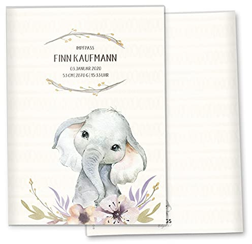 Olgs Impfpasshülle Wildnis Elefant, Schutzhülle für den Impfpass Hülle, Größe 9,3 x 13cm personalisierbar mit Namen