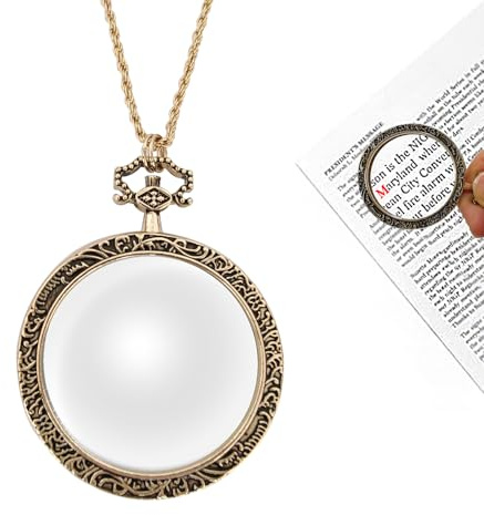 YYHSND 10X Magnifying Glass Necklace Magnifier Necklace Pendant Optical Magnifier with Chain Necklace for Library, Reading, Zooming and Jewelry (Color : Gold)