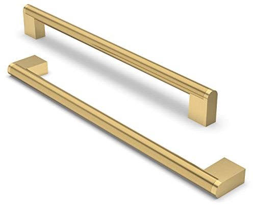 FURNIWARE 10 Stück Möbelgriffe, 256mm Bohrlochabstand Edelstahl Möbelgriffe Schrankgriffe Küche Kabinett Griff Verwendet für Türgriff der Badezimmertür Kleiderschrank(Messing)