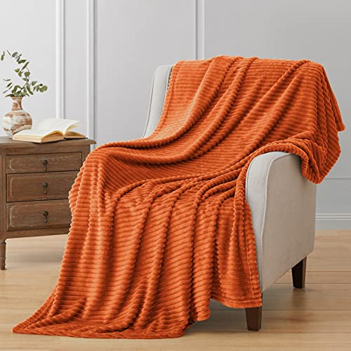 Vessia Coperta in pile di flanella (127 x 188 cm, arancione), leggera, calda, morbida, in microfibra, per tutte le stagioni