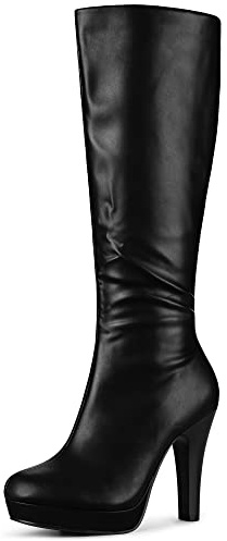 Allegra K Women's Chunky Heel Round Toe Platform Knee High Boots Black 6 UK/Label Size 8 US
