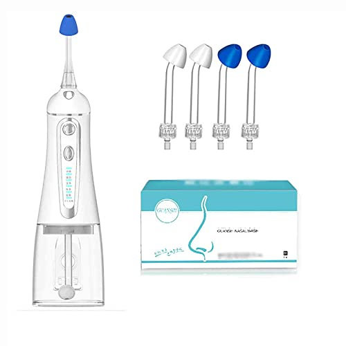 LUCEAE Irrigateur Nasal Pot Neti Électrique, Nettoyage Rotatif à 360 degrés 5 Modes de Nettoyage 4 Buses système d'irrigation nasale et sinusale, avec 30 Paquets de sel de mer nettoyé