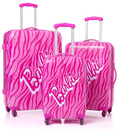 Barbie Suitcase for All Ages | Pink Small, Medium Or Large Options Luggage Bag with Extendable Handle | Doll Logo Hard Cover Carry On Trolley Cabin Case | Fun Travel Accessory Gift for Kids & Adults