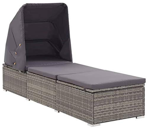 BULANED Sonnenliege mit Sonnenschutz und Auflagen, Gartenliege, Liegestuhl, Sonneninsel Outdoor, Sonnenstuhl, Gartenmöbel, Bäderliege, Relaxliege, Terrasse, Poly Rattan Grau