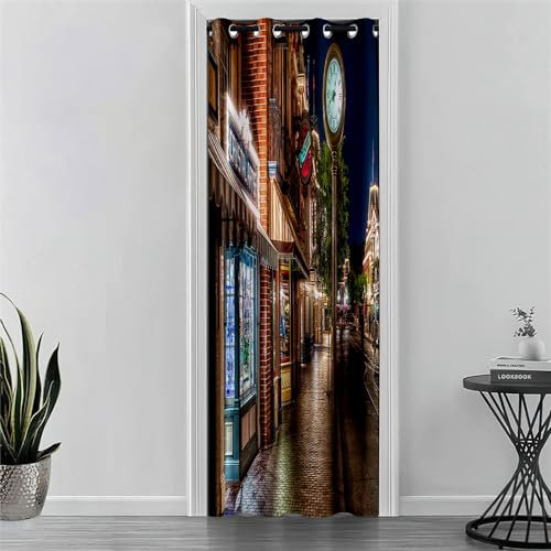 Odot Türvorhang mit Ösen, 3D-Stadtnachtszene Druck Blackout Verdunkelung Thermo Gardinen, Raumteiler Vorhang für Fenster Tür Schlafzimmer Schrank, Haus Dekoration (150x200cm,Stil F)