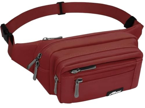 HNOOM Hüfttasche Bauchtasche Wasserdicht Gürteltasche Damen Herren Groß Handytasche Sport Hüfttasche Crossbody Seitentaschen für Outdoor Reise Wandern Hundetraining (Tiefrot-1)