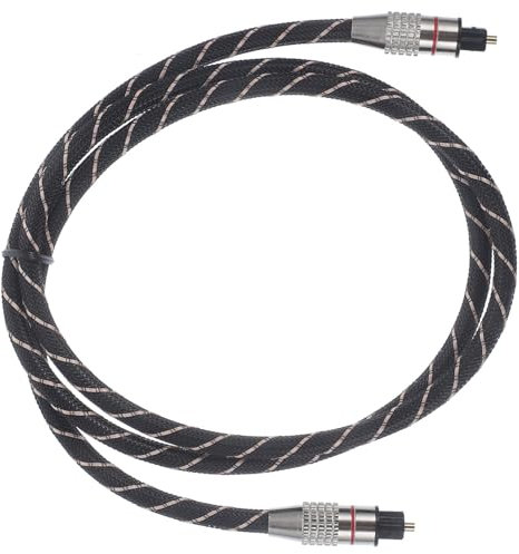 Veemoon Optical Fiber Cable Speakers and Audio Signal Transmission, Stable Digital Audio Optical Cable Zinc Alloy and Cotton Mesh Material, Black for Tv for Home Theatre and Surround