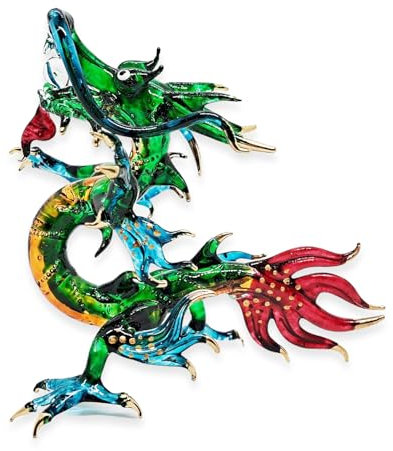 Mr_air_thai_Glass_Blown Winzige chinesische Drachenfigur, 10,2 cm, grün-rot, streichender chinesischer Drache, Miniatur, mundgeblasenes Glas, bemalte Drachen, mythische Kreatur, Tiere, Kristall,