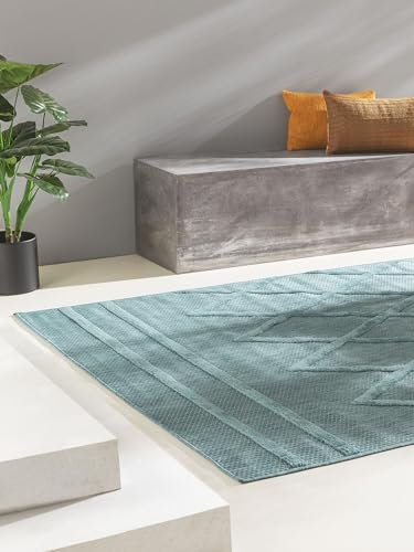 benuta Nest Alfombra Exterior Interior Bonte - Turquesa 80x150 cm - Resistente y Fácil de Limpiar - para Balcón, Terraza, Jardín - Cocina & Sala de Estar - Geométrica, Estilo Boho, Hygge Cozy