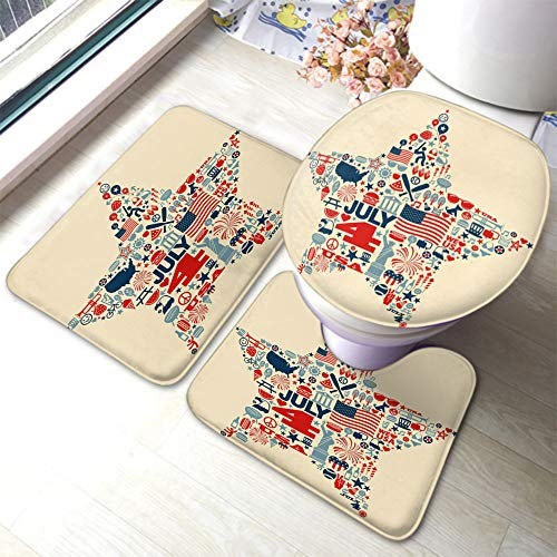 Set 3 Teilig Badvorleger Stern 4. Juli Symbole Symbole Collage Badezimmer Set Waschbar Dekorative Badgarnitur Badematten, Für Spa, Wohnzimmer