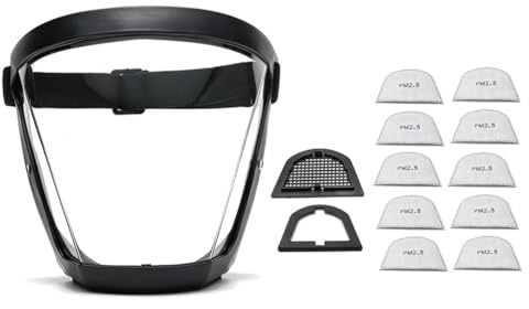 yasoe Masque de Protection de Travail Masque de Protection Intégral Transparent Protecteur Anti-Poussière avec 10 Filtres Noir