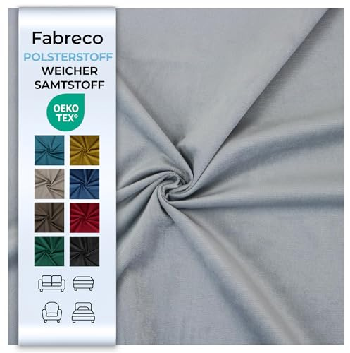 Fabreco - Samtstoff Meterware KRONTOS (100 x 145 cm) - Polsterstoff Möbelstoff Meterware – Bezugsstoff Möbelstoff - Stoffe zum Nähen - Weicher Samt Stoffe für Stühle & Sofa Beziehen (Hellgrau)