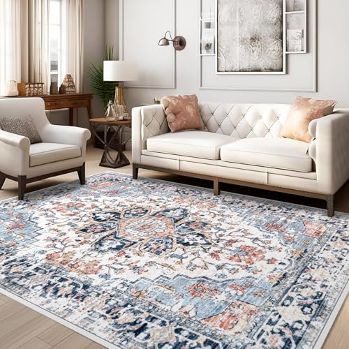 Liangding Tapis Oriental Lavable en Machine à Poils Agrafes Courts Antidérapant pour Salon,Chambre à Coucher, Tapis Retro, Rouge 80 x 120 cm