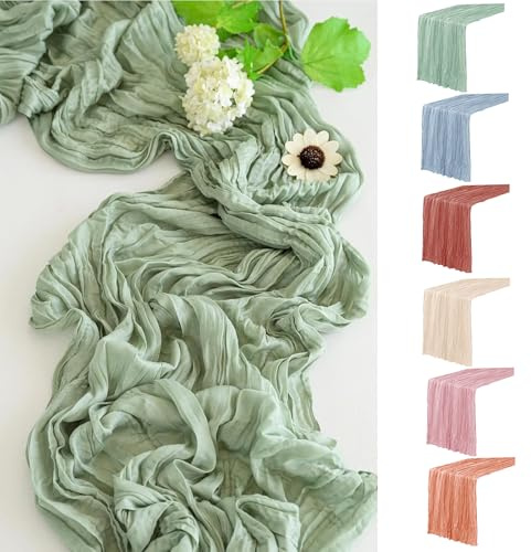 Lot de 6 chemins de table longs - 90 x 300 cm - En gaze - Style bohème - Décoration de table de mariage - 6 couleurs crème - Pour anniversaire, Saint-Valentin, fête - 6 couleurs crème