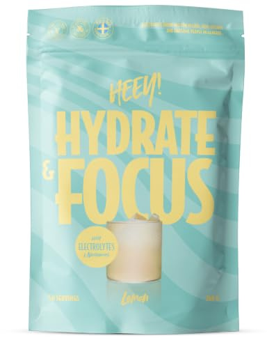 Heey! Hydrate & Focus, Elektrolytpulver med Lion's Mane, Nootropics för Mental Skärpa, B-vitaminer och Mineraler (240 g påse, Citron)