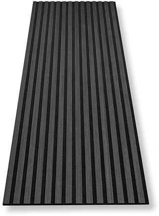 HAGEFOL® Akustikpaneele selbstklebend 240x56 cm, Farbe: Schwarz, Wandpaneele Holz Optik Wanddeko, 3D Lamellenwand Schallschutzplatte aus Holzfurnier auf Akustik Filz (2 Stück, 240x28cm im Paket)