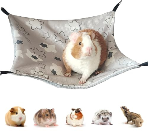 JOZMMZEOOA Meerschweinchen Hängematte Stern Meerschweinchen Zubehoer Eisseide 34 x 34CM Ratten Zubehör Verstellbar Ratten für Käfig Doppelseitiges Hamster Sommerhängematte für Hamster Chinchilla